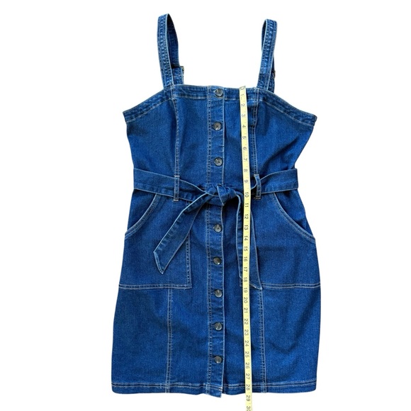 SO Denim Button-Down Belted Sleeveless Mini Dress Size L - Picture 7 of 11